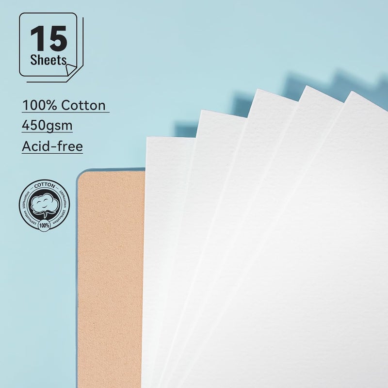 Lightwish Watercolor Sketchbook,100% Cotton Acid Free Watercolor Journal,450gsm Cold Press Watercolor Paper for Artists,Adults,Students,15 Sheets,5.8 * 8.2 Inches Paper - Image 2
